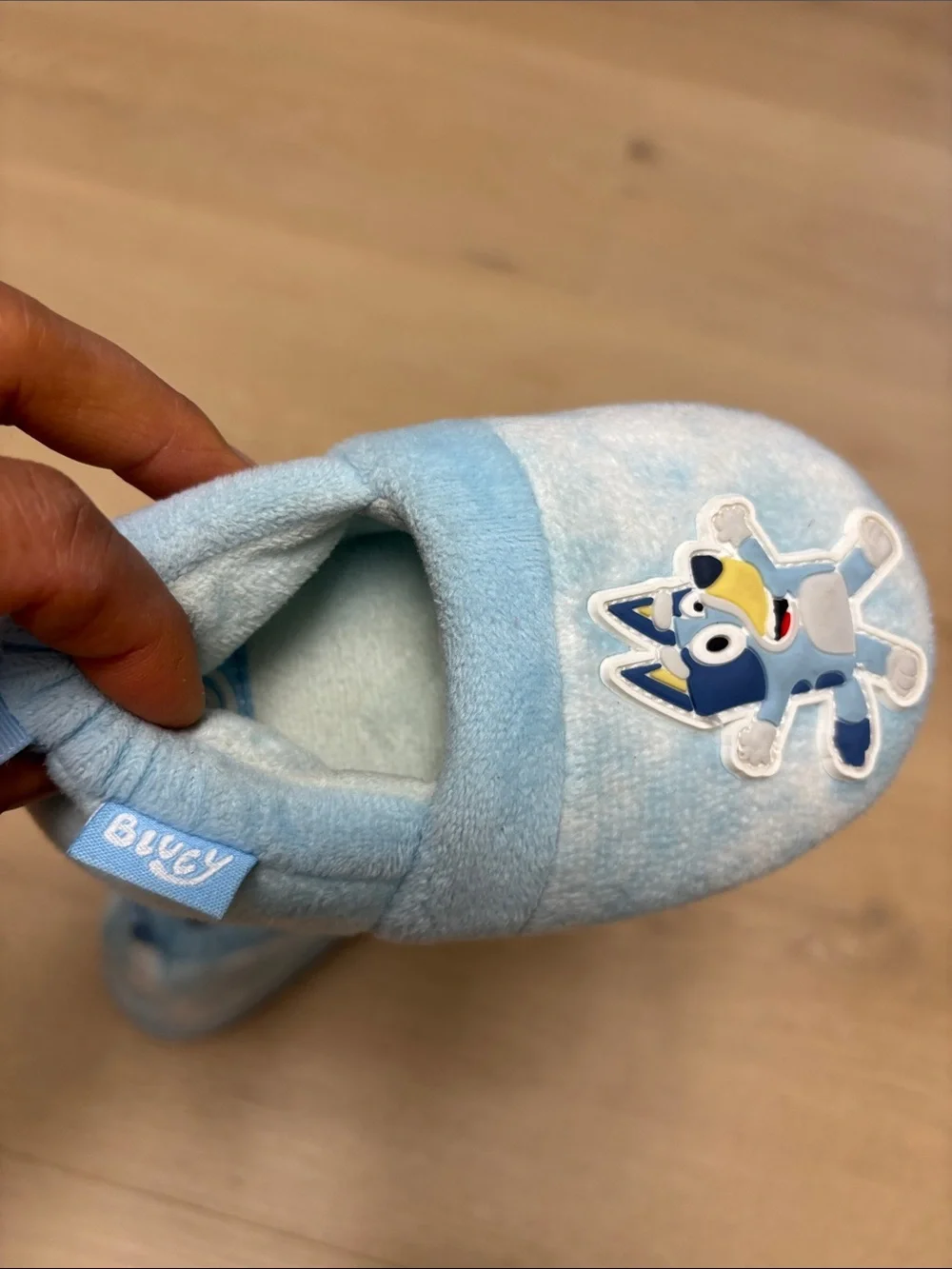 Blue Plush Kids Slip-On Slippers with Cartoon Character